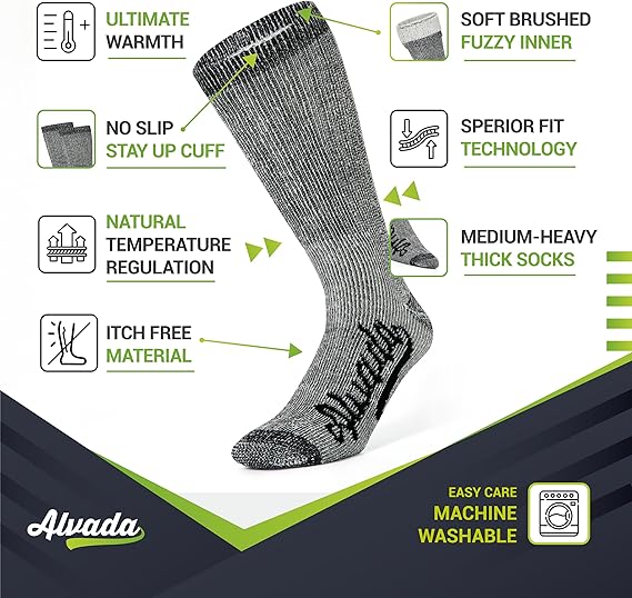 Alvada Merino Wool Hiking Socks Thermal Warm