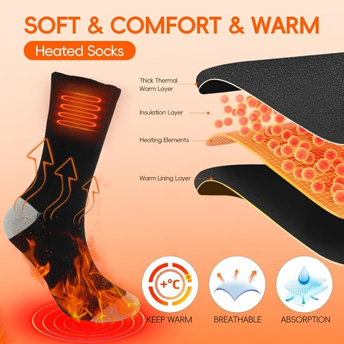 Heated Socks for Men Women, Battery Heated Socks